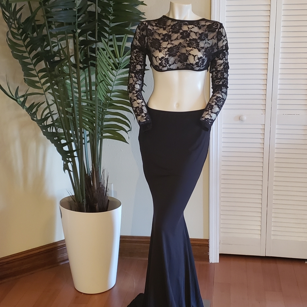 Elegant open back 2 in 1 long prom dress - Picture 5 of 6